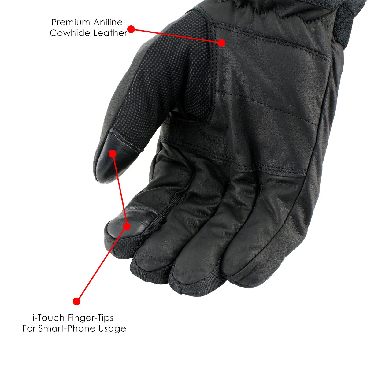Nexgen Heat NXG17501SET Men’s Black Leather and Textile Heated Motorcycle Gloves and Harness Wire