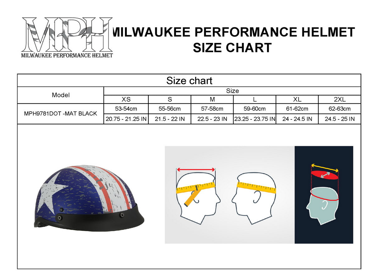 Milwaukee Helmets MPH9781 Black 'Vintage Star' DOT Half Helmet