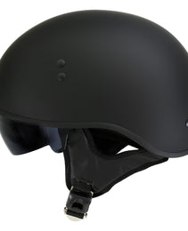 Hot Leathers T72 'Black Widow' Flat Black Motorcycle Half Helmet for Men and Women Biker with Drop Down Visor