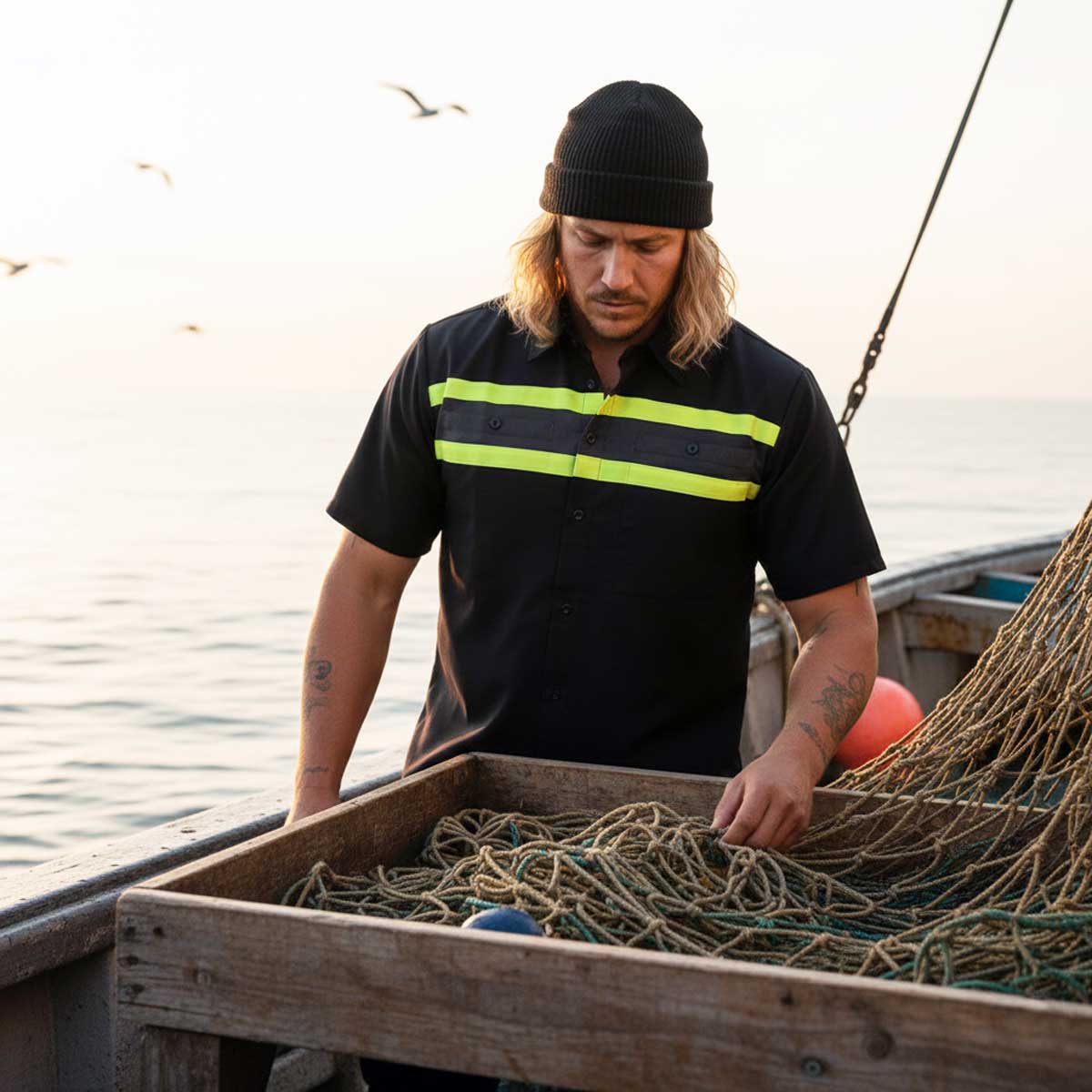 MMCC Men's Petro Mechanic Button Up Shop Shirt, Reflective Strip, 2-Chest Pockets - Black-Grey-Green - MMC16007