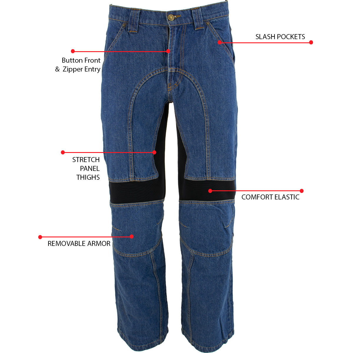 Xelement 055029 Men's Classic Fit Blue Denim Motorcycle Racing Pants with X-Armor Protection