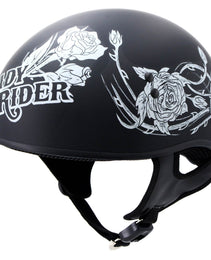 Hot Leathers HLD1021 'Lady Rider' Flat Black Motorcycle DOT Approved Skull Cap Half Biker Helmet