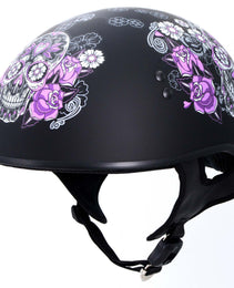 Hot Leathers HLD1031 Sugar Skull Flat Black Motorcycle DOT Approved Skull Cap Half Biker Helmet