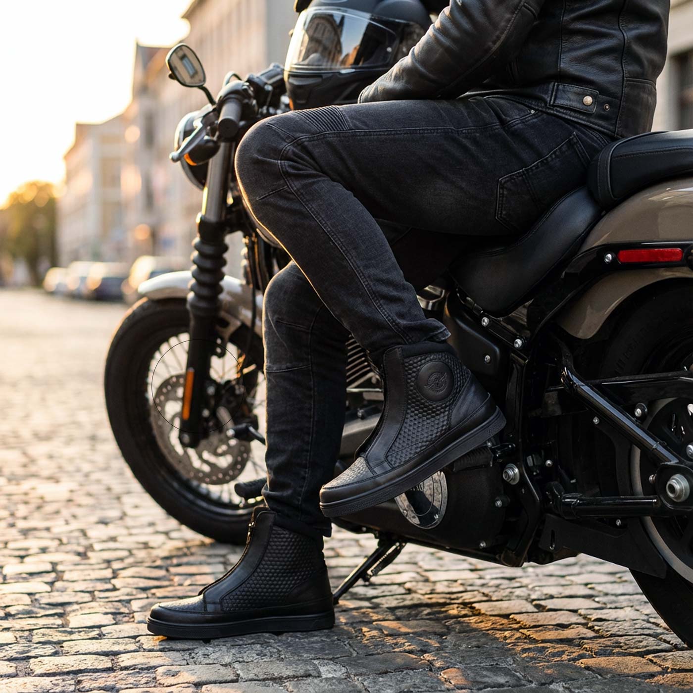 Milwaukee Leather Men's Black Leather Diamond Patterned Reinforced Street Biker Riding Shoes w/ Ankle Support - MBM9104