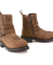 Milwaukee Leather MBL9306 Women's Premium Brown Leather Double Strap Motorcyle Riding Boots