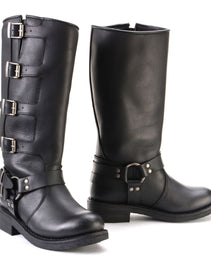 Milwaukee Leather MBL9346 Women's Tall Black Leather Harness Motorcycle Rider Boots w/ Adjustable Straps