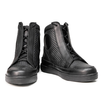 Milwaukee Leather Men's Black Leather Diamond Patterned Reinforced Street Biker Riding Shoes w/ Ankle Support - MBM9104