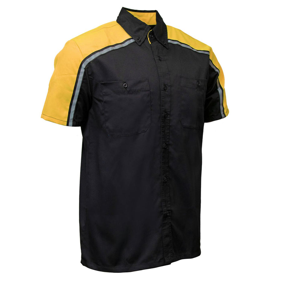 Milwaukee Motorcycle Clothing Co. MDM11600 Men's Black and Yellow Button Up Mechanic Shirt w/ Reflective Stripe