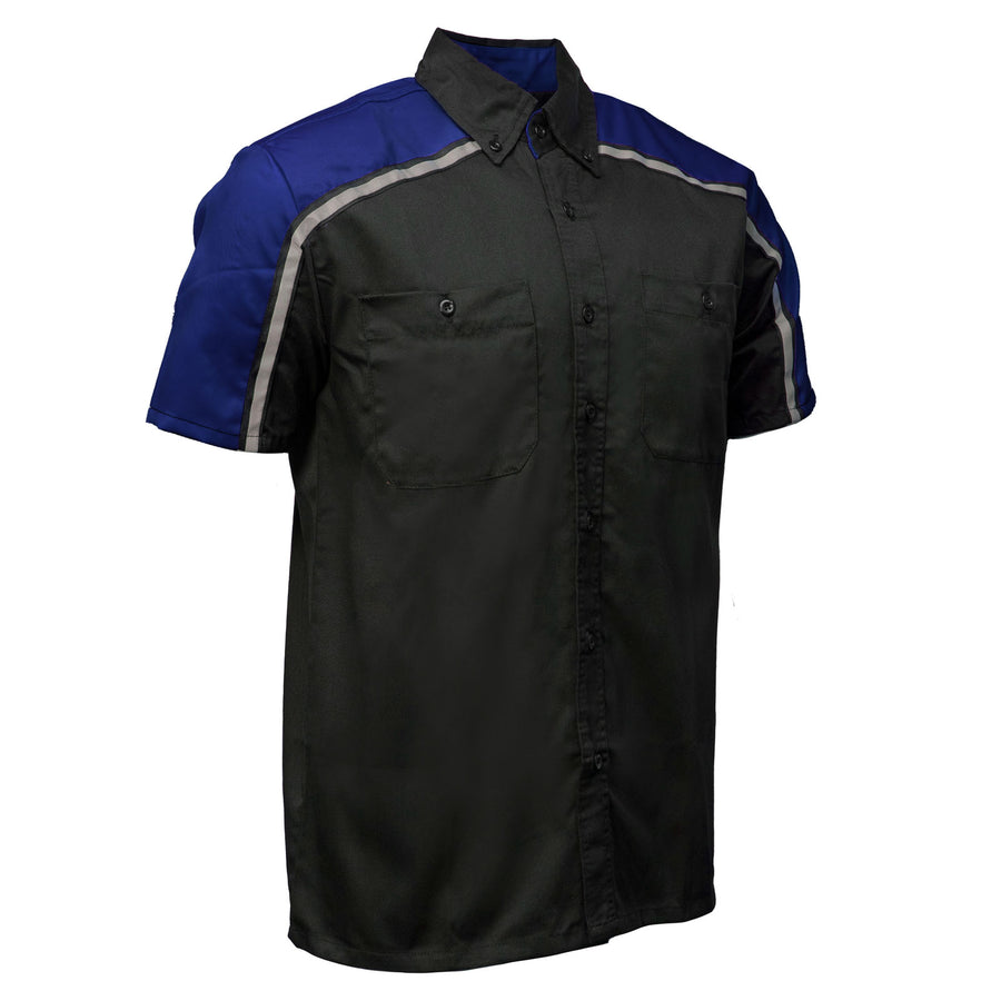 Milwaukee Motorcycle Clothing Co. MDM11602 Men's Black and Blue Button Up Mechanic Shirt w/ Reflective Stripe