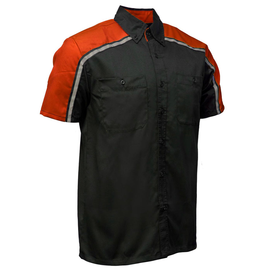 Milwaukee Motorcycle Clothing Co. MDM11603 Men's Black and Orange Button Up Mechanic Shirt w/ Reflective Stripe