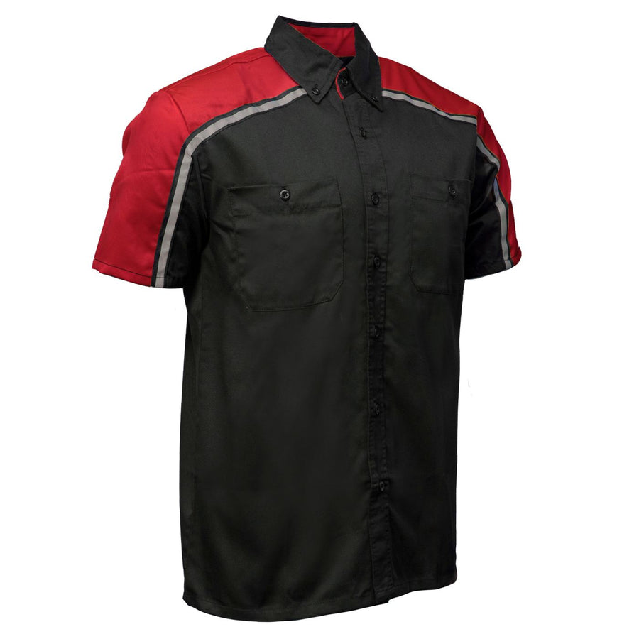 Milwaukee Motorcycle Clothing Co. MDM11606 Men's Black and Red Button Up Mechanic Shirt w/ Reflective Stripe