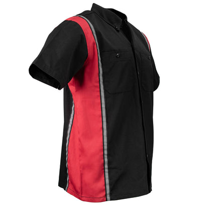 Milwaukee Motorcycle Clothing Co. MDM11607 Men's Black and Red Button Up Mechanic Shirt w/ Reflective Stripe