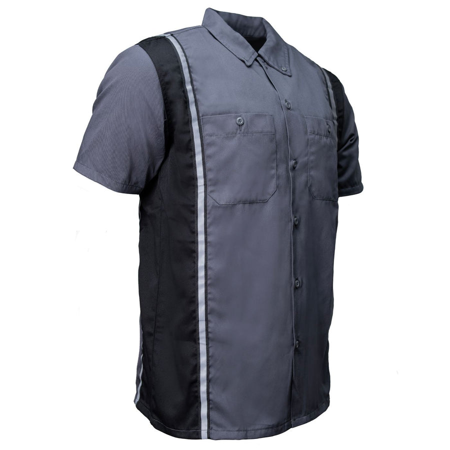 Milwaukee Motorcycle Clothing Co. MDM11612 Men's Grey and Black Button Up Mechanic Shirt w/ Reflective Stripe