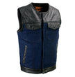 Milwaukee Leather MDM3004 Men's 'Brute' Concealed Snap Blue Denim and Black Leather Club Style Vest w/ Hidden Zipper
