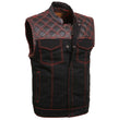 Milwaukee Leather MDM3036 Men's 'Wrecker' Black Denim and Leather Club Style Vest w/ Diamond Quilt Design