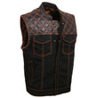Milwaukee Leather MDM3037 Men's 'Wrecker' Black Denim and Leather Club Style Vest w/ Diamond Quilt Design