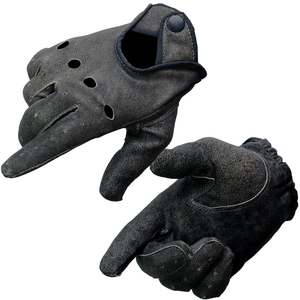 Milwaukee Leather MG7507 Men's Distressed Grey Leather Driving Gloves with Wrist Snap
