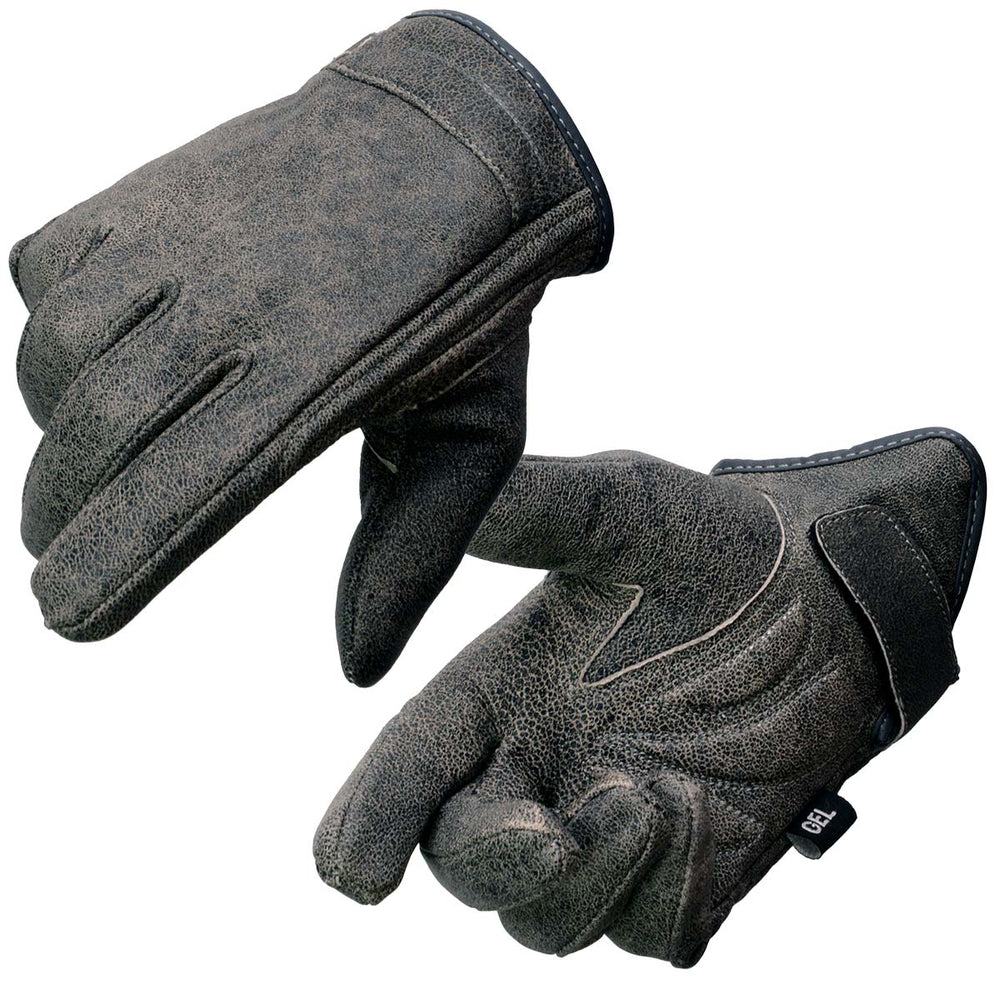 Milwaukee Leather MG7511 Men's 'Gel Palm' Distressed Gray Leather Gloves
