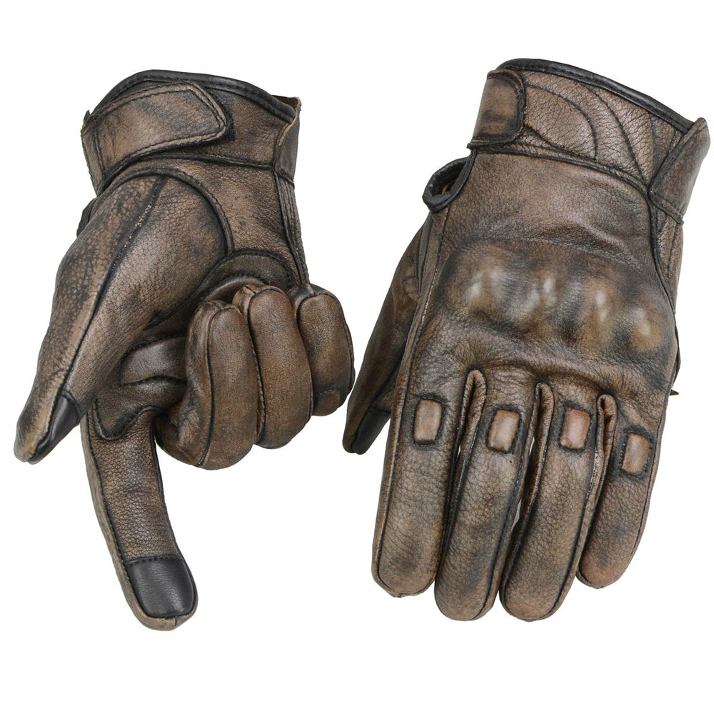 Milwaukee Leather MG7514 Men's Distressed Brown Leather Gloves with Gel Palm and Knuckle Protectors