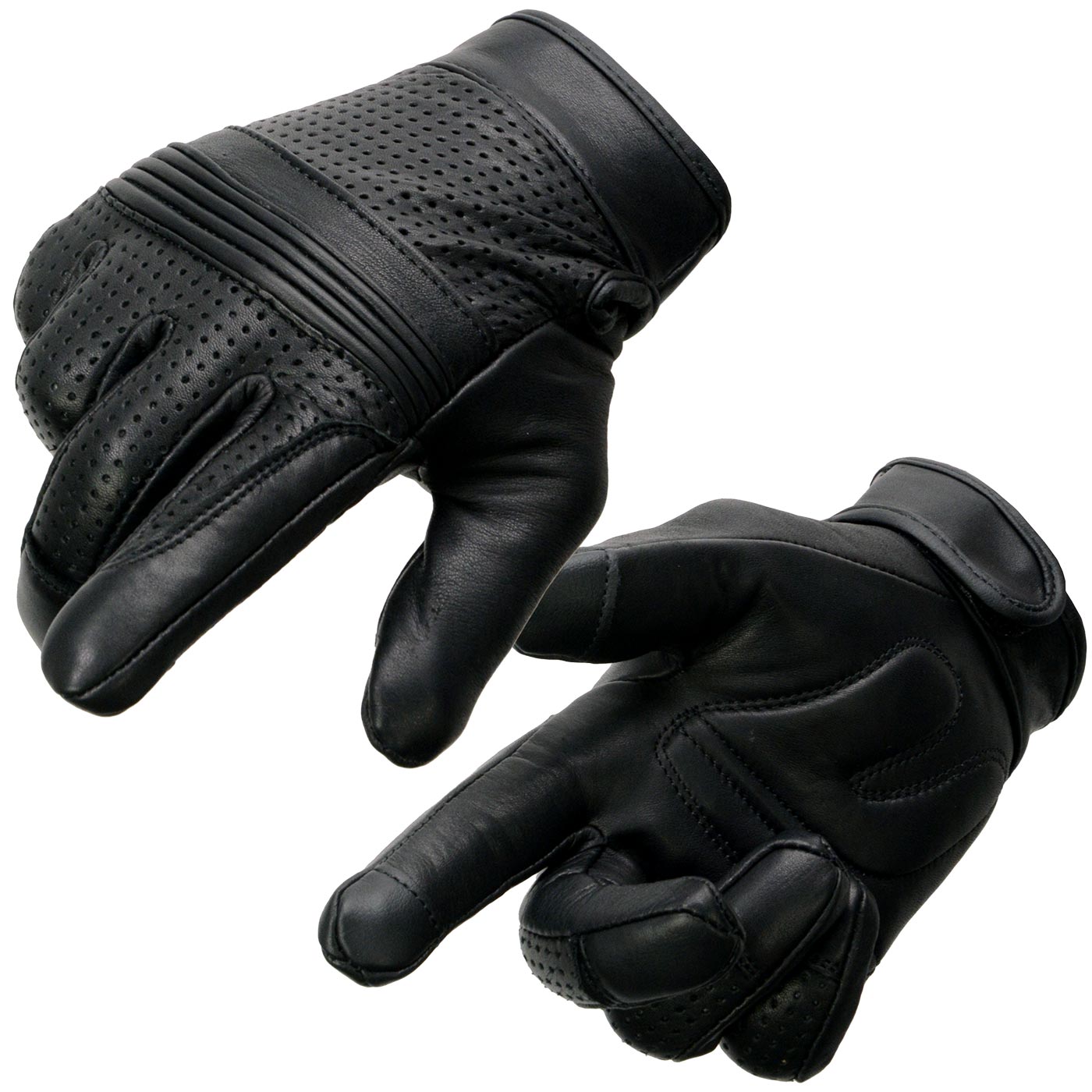 Milwaukee Leather MG7516 Men's Black 'i-Touch Screen' Premium Perforated Leather Gloves with Flex Knuckles