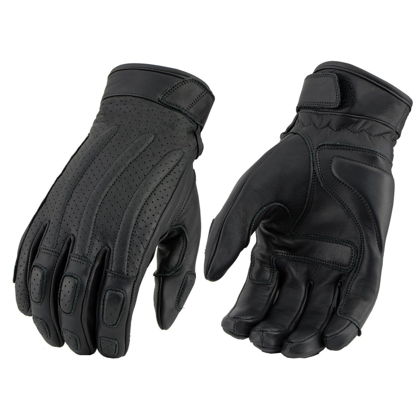 Milwaukee Leather MG7526 Men’s Black Leather Perforated Racer Gloves with Gel Palm