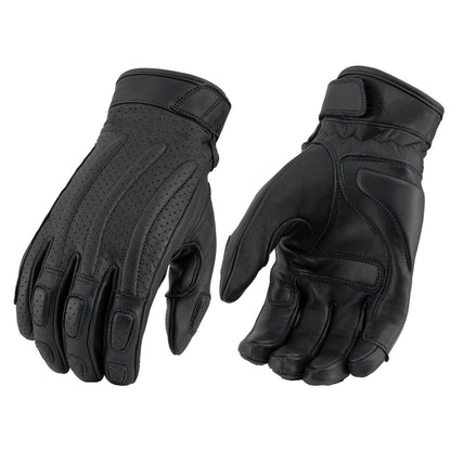 Milwaukee Leather MG7526 Men’s Black Leather Perforated Racer Gloves with Gel Palm