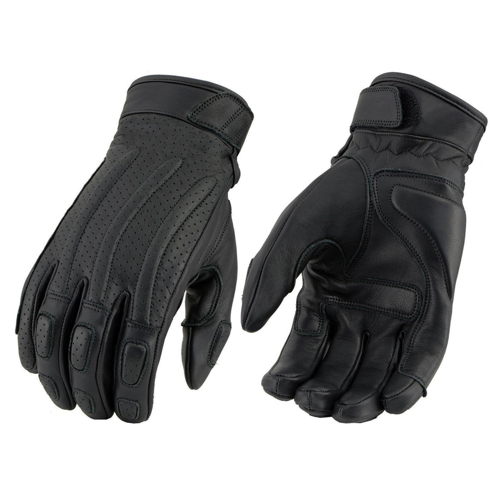 Milwaukee Leather MG7526 Men’s Black Leather Perforated Racer Gloves with Gel Palm