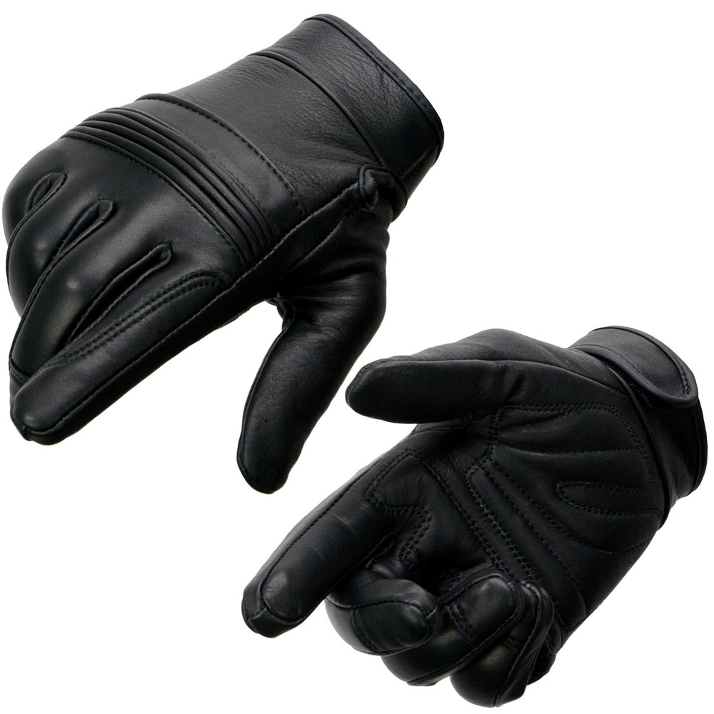 Milwaukee Leather MG7535 Men's Black 'Flex Knuckles' Premium Leather Riding Gloves with Gel Palm