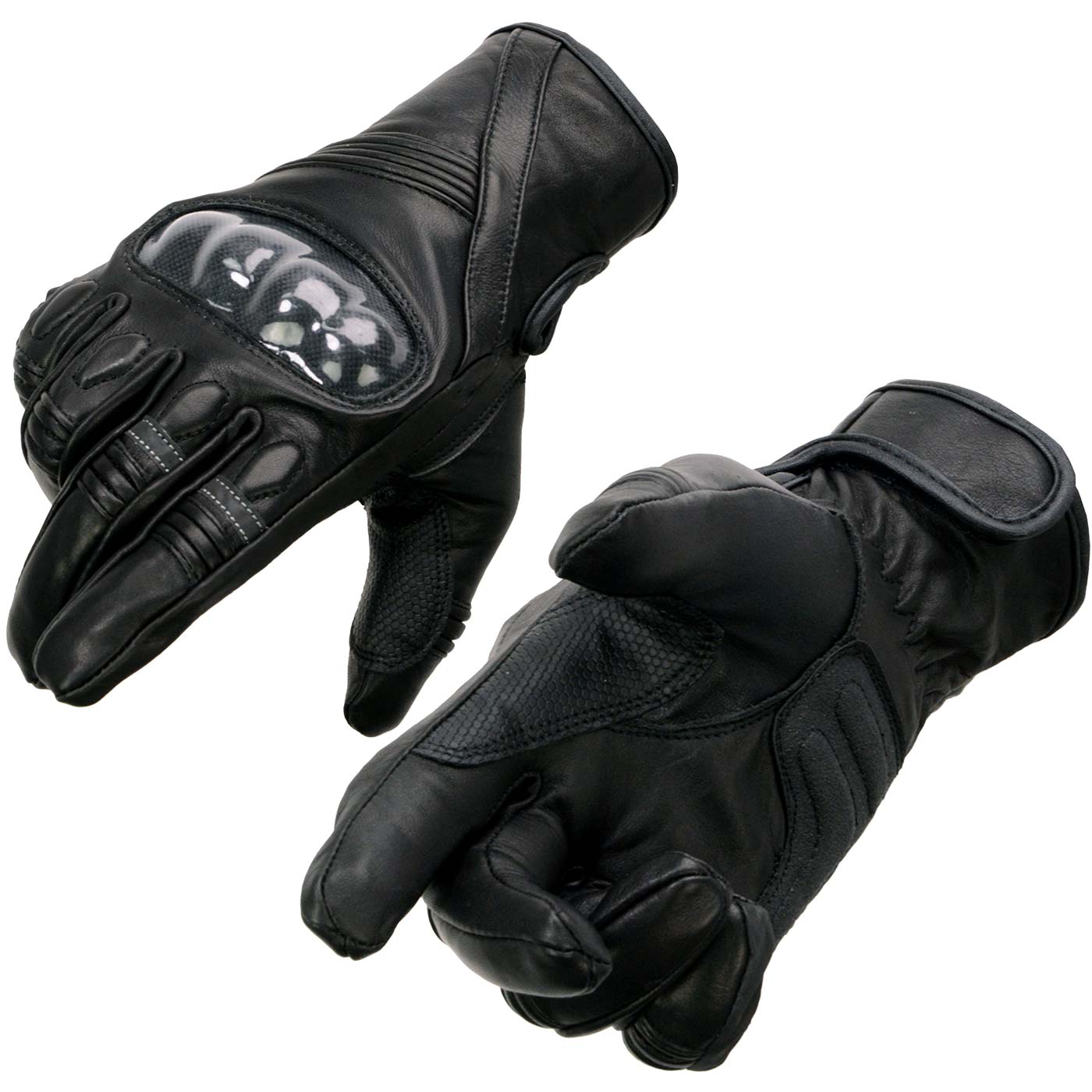 Milwaukee Leather MG7540 Men's 'Hard Knuckles' Black Leather Racer Gloves with Elasticized Fingers