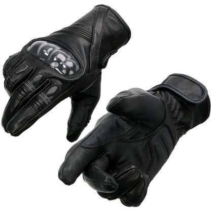 Milwaukee Leather MG7540 Men's 'Hard Knuckles' Black Leather Racer Gloves with Elasticized Fingers