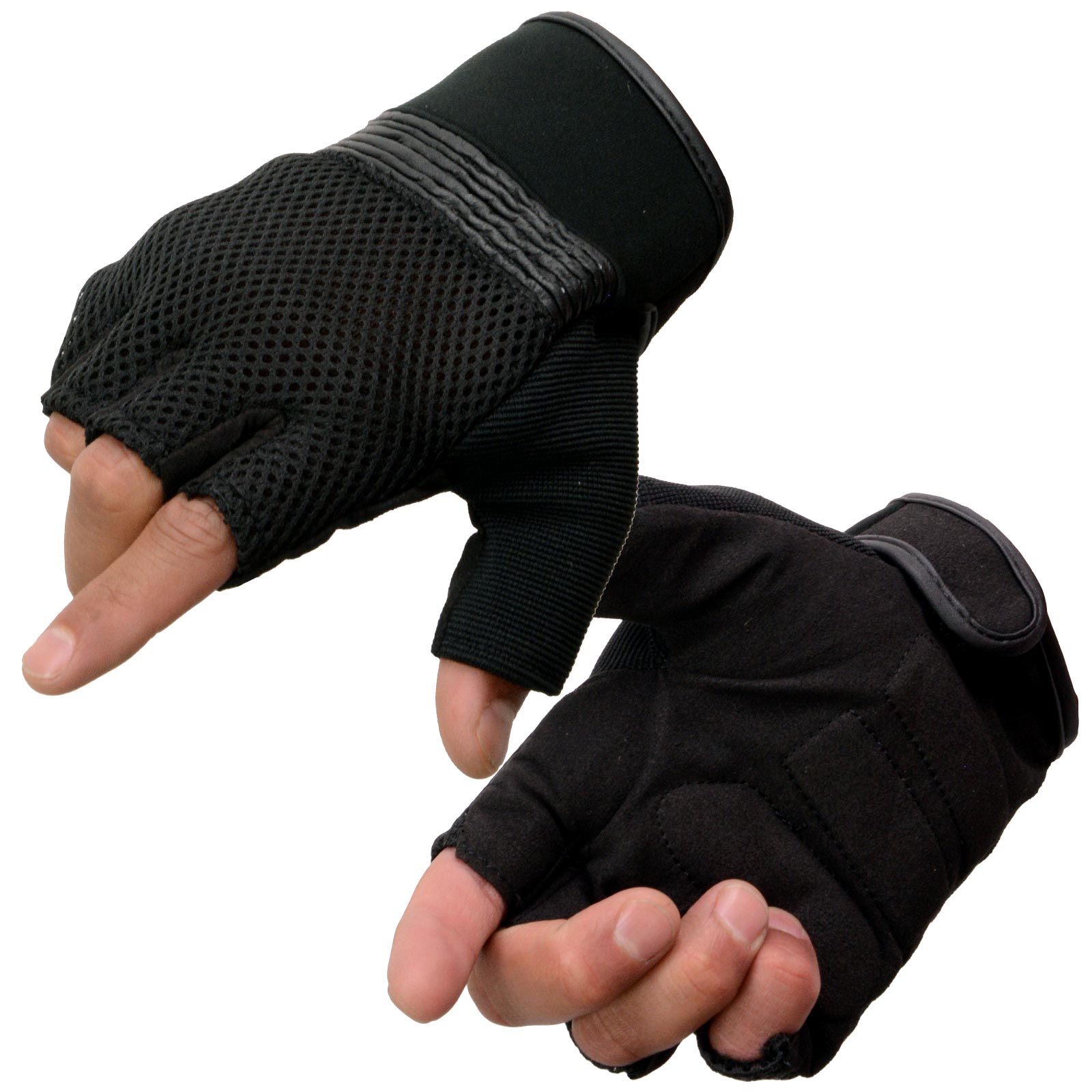 Milwaukee Leather MG7590 Men's Black Mesh Top Fingerless Gloves with Gel Palm