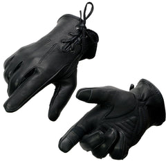 Milwaukee Leather MG7745 Women's Black Deerskin Laced Wrist Motorcycle Gloves w/ Gel Palm and i-Touch Screen