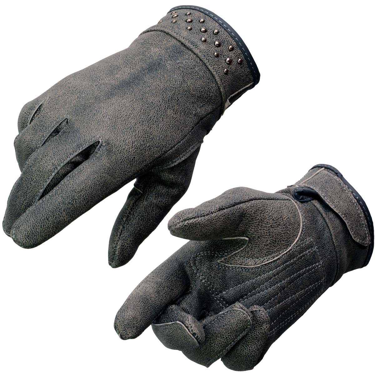 Milwaukee Leather MG7760 Women's Distressed Grey Leather Gloves with Gel Palms