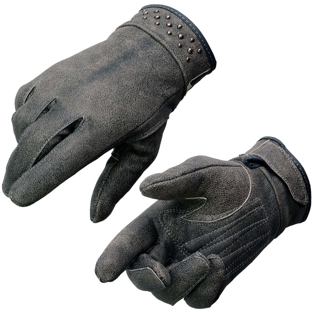 Milwaukee Leather MG7760 Women's Distressed Grey Leather Gloves with Gel Palms