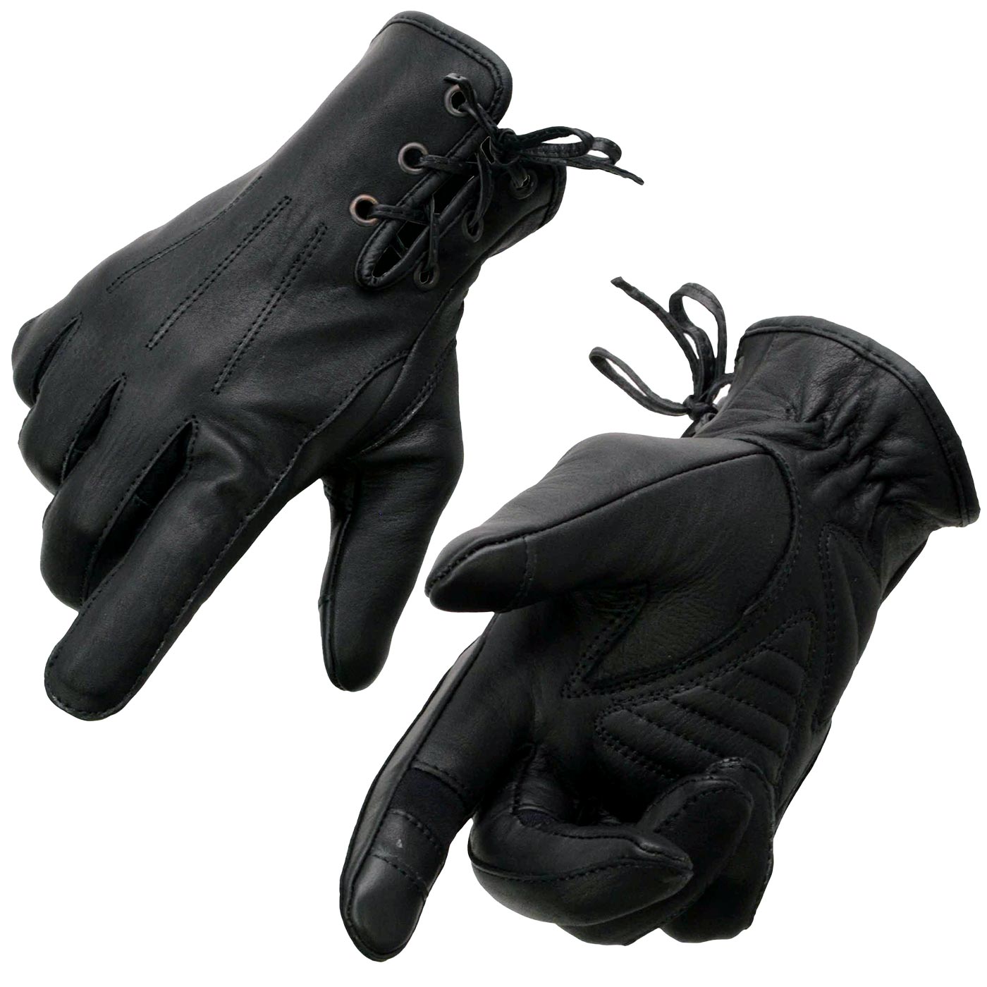 Milwaukee Leather MG7770 Women's 'Laced Wrist' Black Leather Riding Glove with Gel Palms
