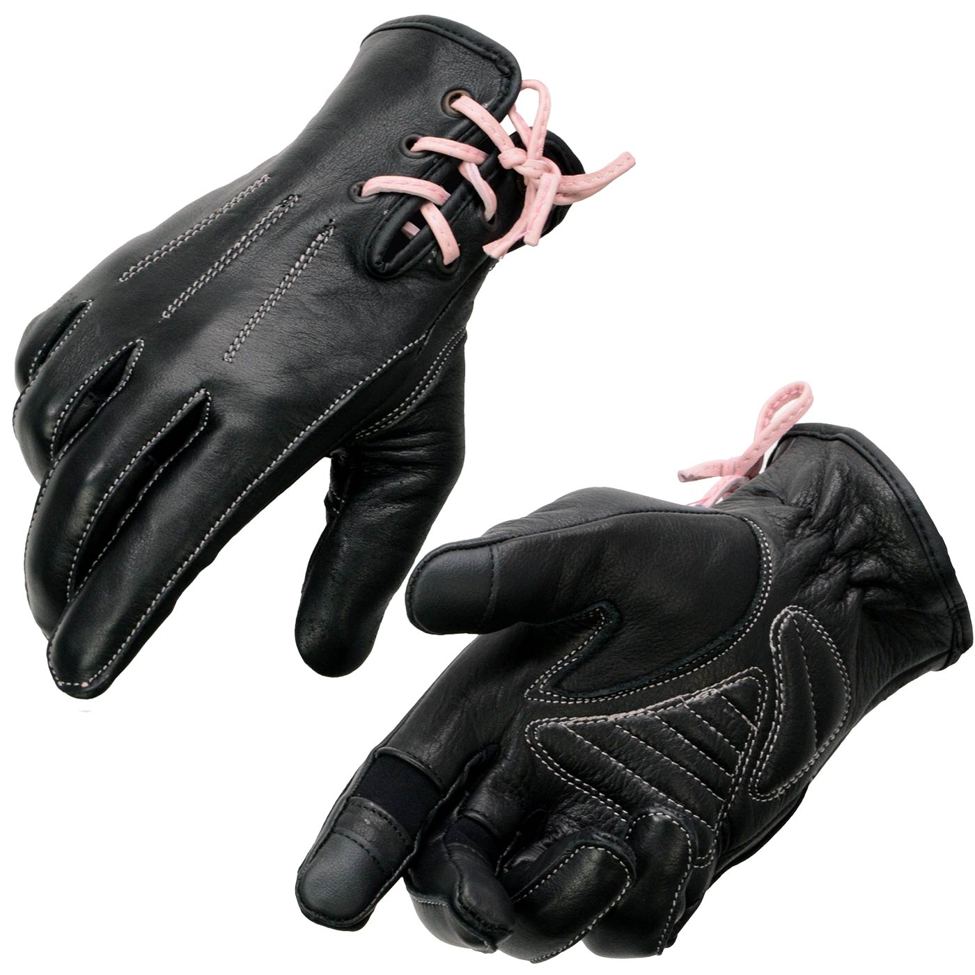 Milwaukee Leather MG7772 Women's 'Laced Wrist' Black and Fuchsia Leather Riding Gloves with Gel Palms