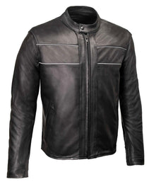 Milwaukee Leather USA MADE MLJKM5003 Men's Black 'Echo' Premium Leather Motorcycle Jacket with Reflective Piping