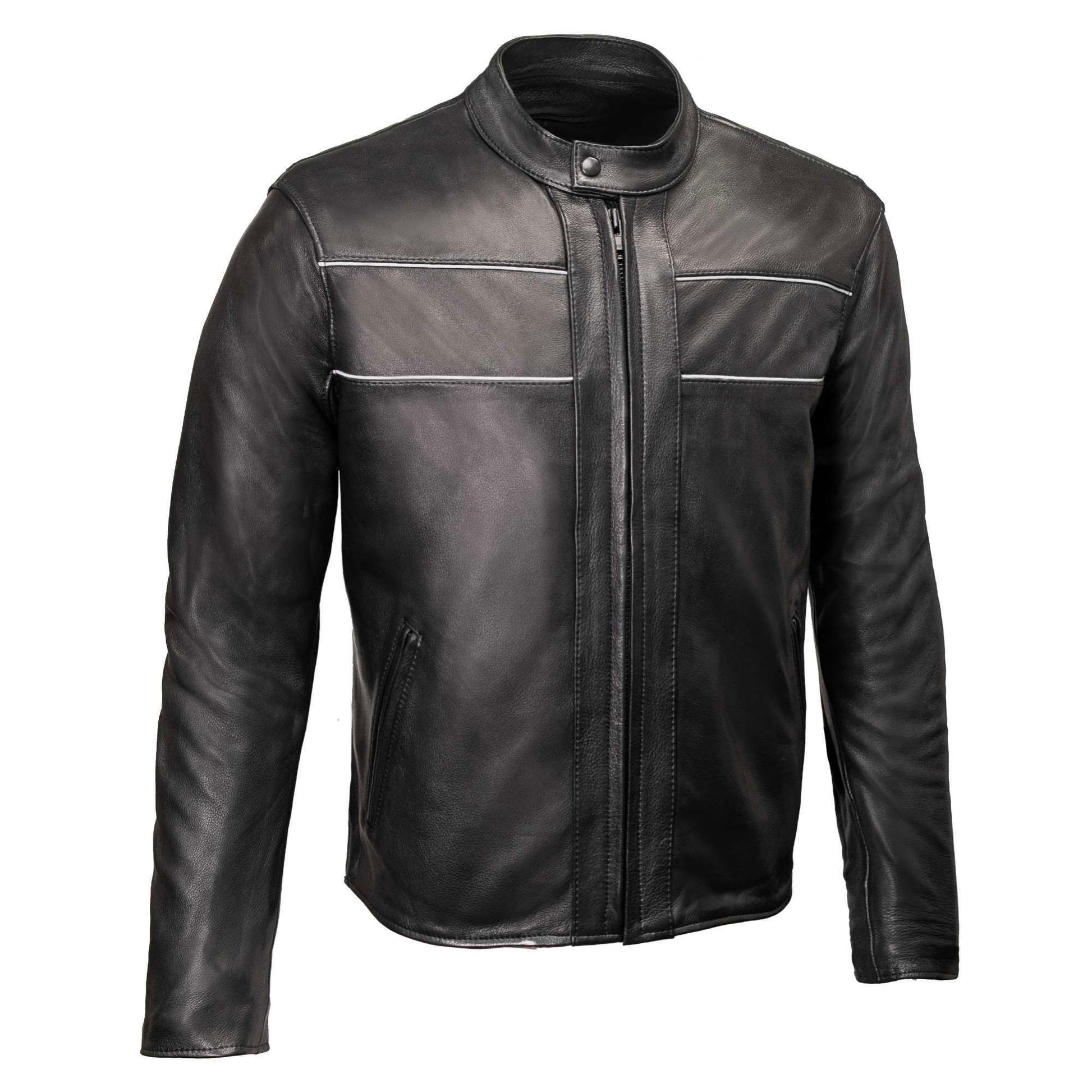 Milwaukee Leather USA MADE MLJKM5003 Men's Black 'Echo' Premium Leather Motorcycle Jacket with Reflective Piping