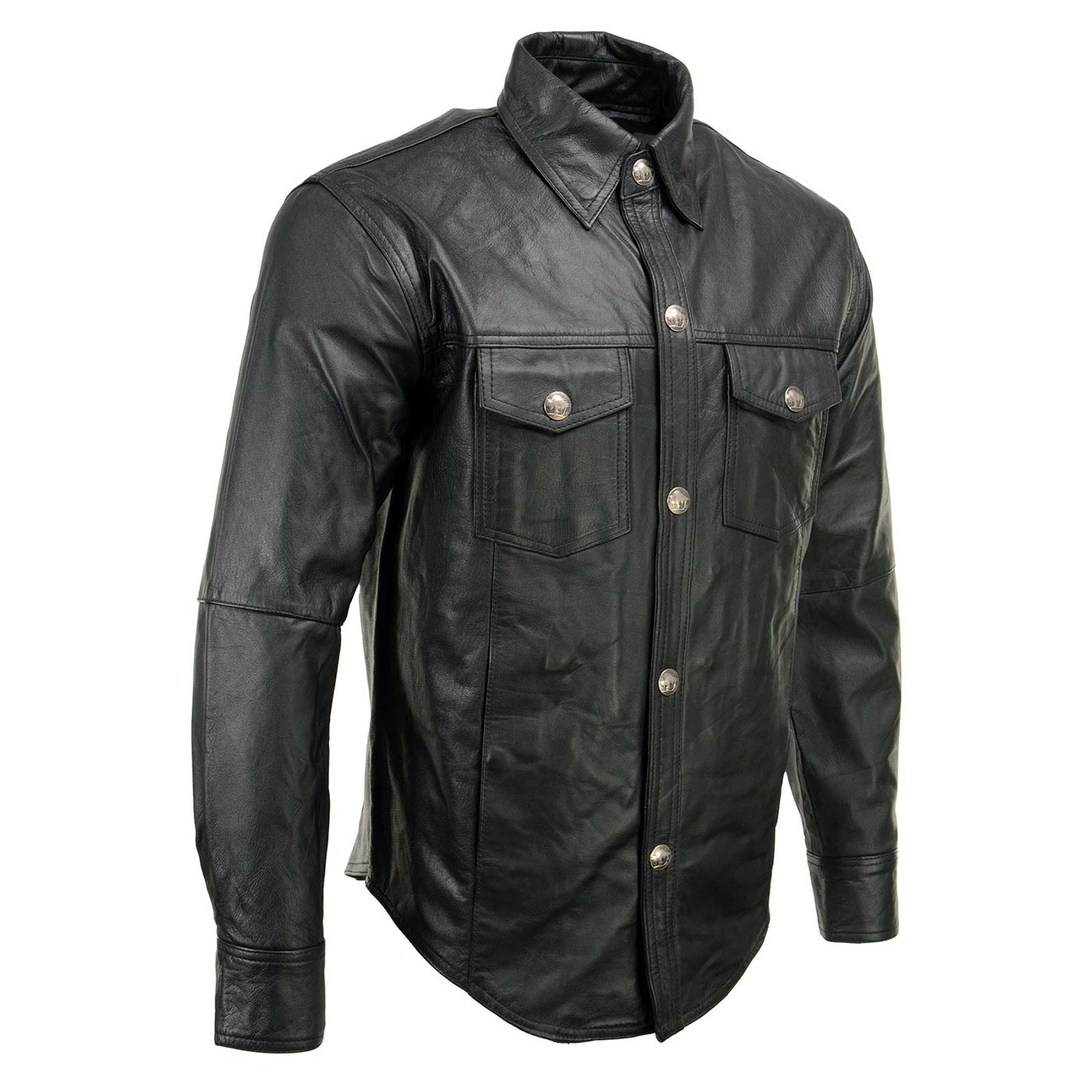 Milwaukee Leather MLM1611 Men's Premium Black Leather Casual Biker Rider Shirt w/ Vintage 5 Cent Buffalo Buttons