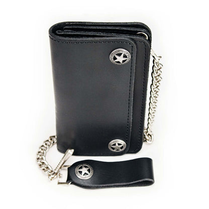 Milwaukee Leather MLW7824 Men's 7" Leather Bi-Fold Biker Wallet w/ Multiple Storage and Swivel Trigger Clip Anti-Theft Stainless Steel Chain