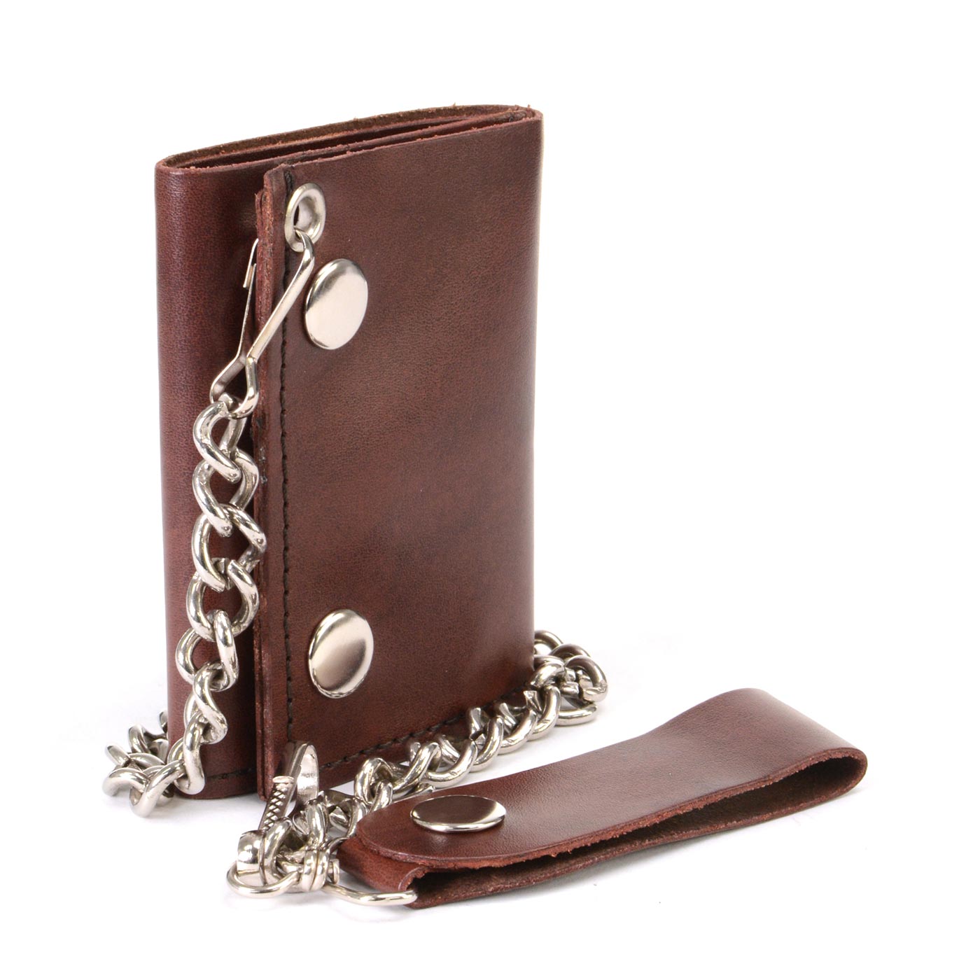 Milwaukee Leather MLW7886 Men's 4” Leather Biker Tr-Fold Wallet w/Buffalo Nickel Snaps Wallet w/ Anti-Theft Stainless Steel Chain