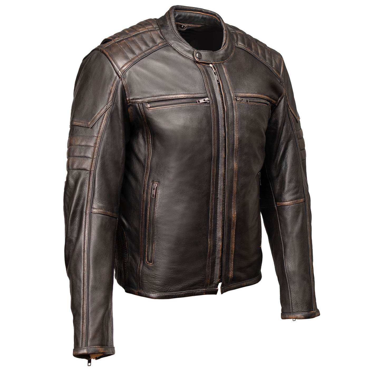 Milwaukee Motorcycle Clothing Co. Men's Anarchy Scooter Style Vintage Brown Premium Leather Riding Jacket MMC10004