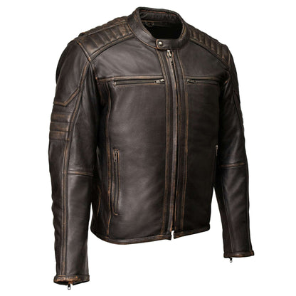 Milwaukee Motorcycle Clothing Co. Men's Anarchy Scooter Style Vintage Brown Premium Leather Riding Jacket MMC10004