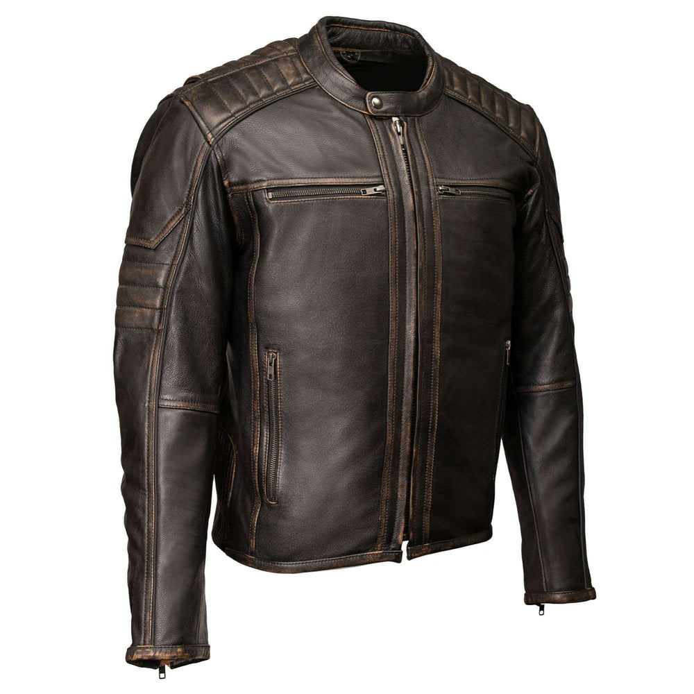Milwaukee Motorcycle Clothing Co. Men's Anarchy Scooter Style Vintage Brown Premium Leather Riding Jacket MMC10004