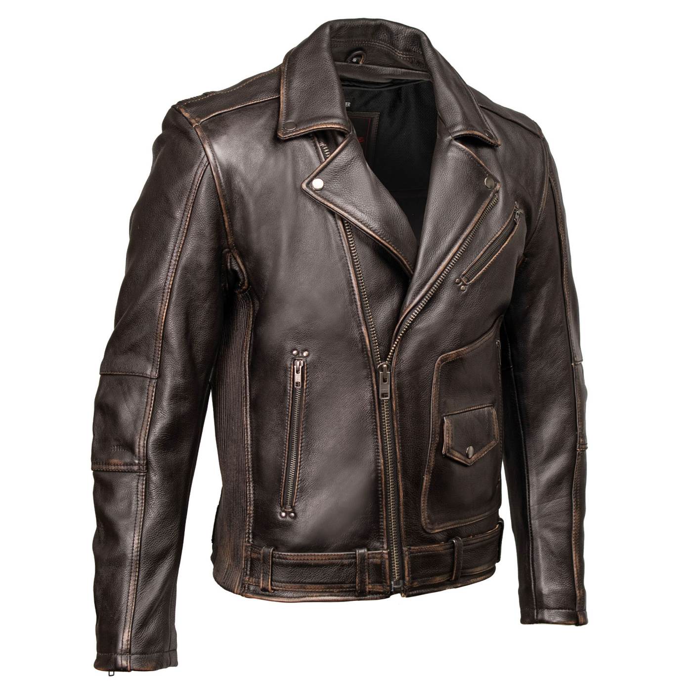 Milwaukee Motorcycle Clothing Co. Men's Unforgiven MC Style Vintage Brown Leather Jacket w/ Lapel Collar MMC10005