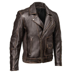 Milwaukee Motorcycle Clothing Co. Men's Unforgiven MC Style Vintage Brown Leather Jacket w/ Lapel Collar MMC10005