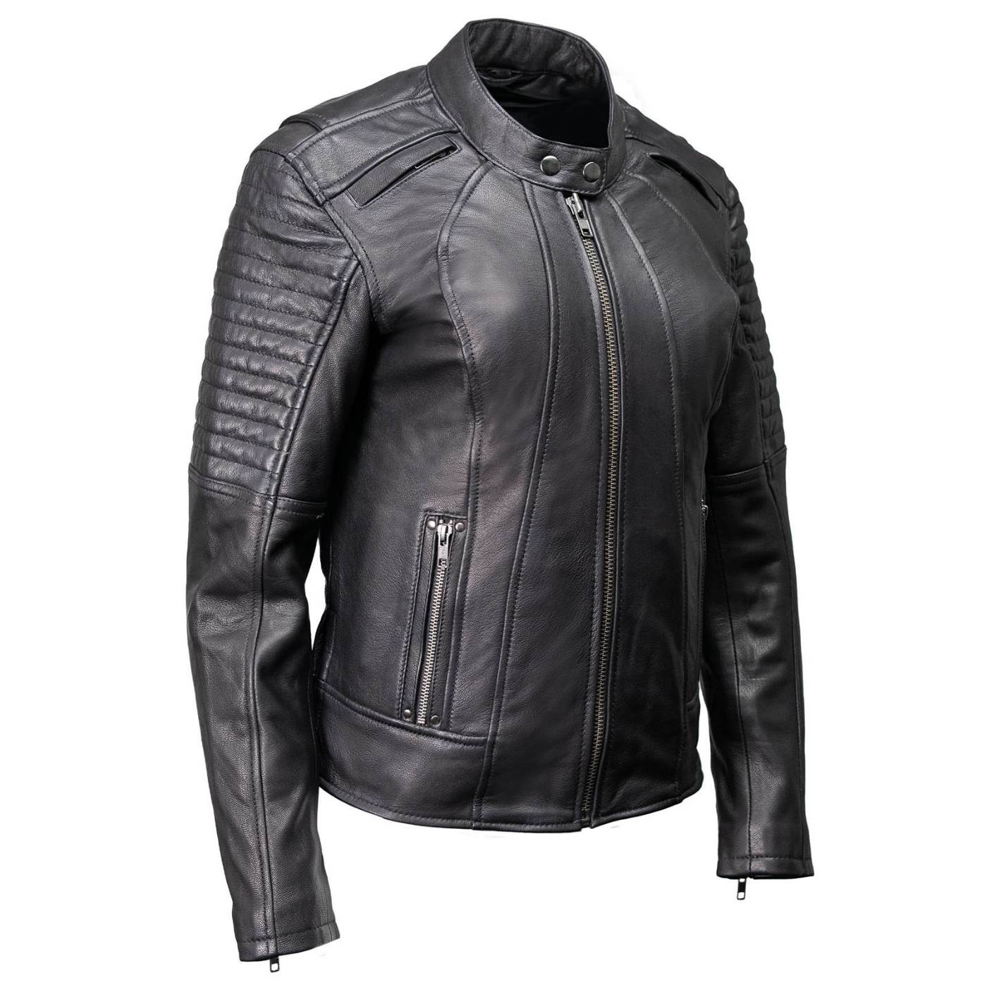 Milwaukee Motorcycle Clothing Co. Women's Foxy Scooter Style Black Premium Leather Jacket w/ Mandarin Collar MMC20000