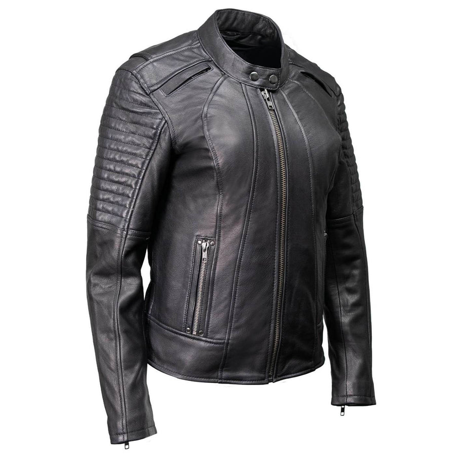 Milwaukee Motorcycle Clothing Co. Women's Foxy Scooter Style Black Premium Leather Jacket w/ Mandarin Collar MMC20000