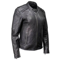 Milwaukee Motorcycle Clothing Co. Women's Foxy Scooter Style Black Premium Leather Jacket w/ Mandarin Collar MMC20000