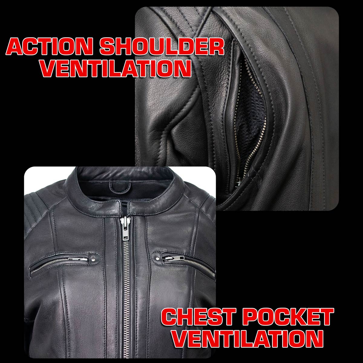 Milwaukee Motorcycle Clothing Co. Women’s Rebel Scooter Style Black Leather Biker Jacket w/ Mandarin Collar MMC20002